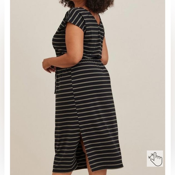 TORRID MIDI DOLMAN SLEEVE SLIT DRESS - SUPER SOFT STRIPE GREEN - Picture 6 of 6